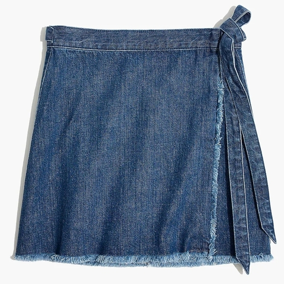 MADEWELL Raw-Hem Mini Wrap Skirt in Cardiff Wash/Size 14. - Picture 11 of 12